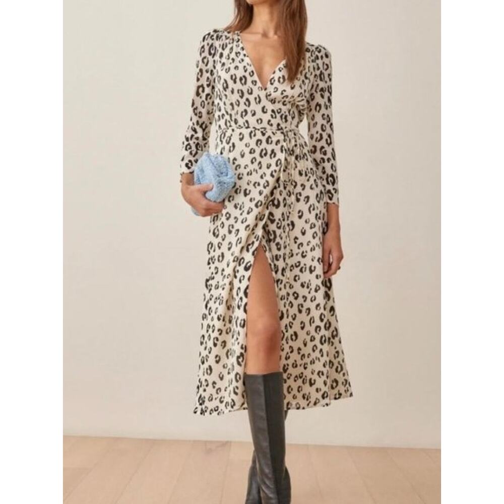 NWT Reformation Melba Dress Snow Leopard Wrap Dress Size XS